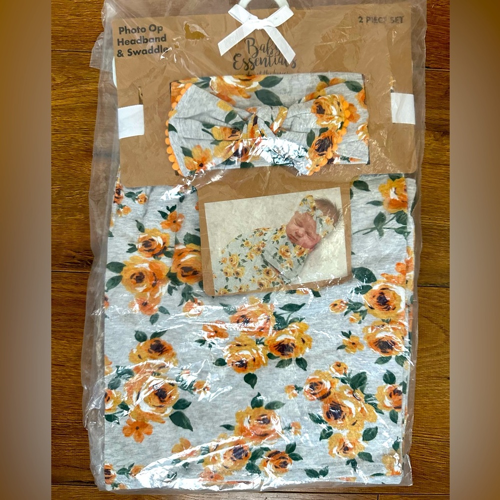 Baby Essentials Floral Swaddle & Headband Set